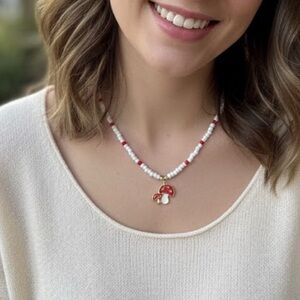 Elegant Red and White Beaded Necklace